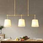 Contemporary Scandinavian Long Round Column Fabric Iron 3-light Chandelier for Living Room BulbSquare