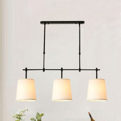 Contemporary Scandinavian Long Round Column Fabric Iron 3-light Chandelier for Living Room