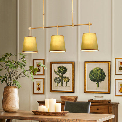 Contemporary Scandinavian Long Round Column Fabric Iron 3-light Chandelier for Living Room