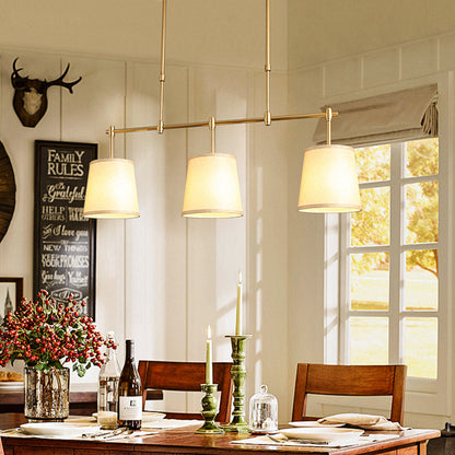 Contemporary Scandinavian Long Round Column Fabric Iron 3-light Chandelier for Living Room