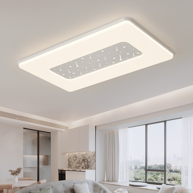 Modern Minimalist Creamy Clouds Round Rectangle Acrylic Iron LED Flush Mount Ceiling Light for Living Room