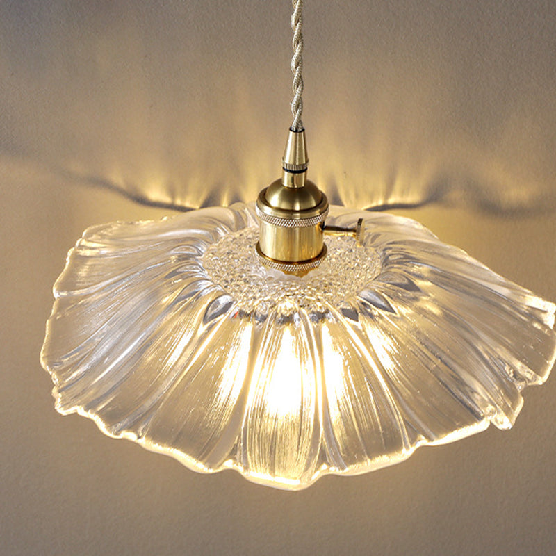 Contemporary Scandinavian Flower Round Glass Copper Iron 1-Light Pendant Light For Living Room