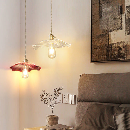 Contemporary Scandinavian Flower Round Glass Copper Iron 1-Light Pendant Light For Living Room