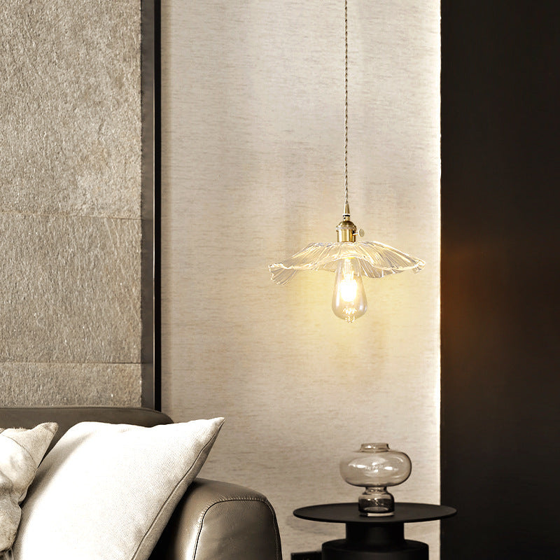 Contemporary Scandinavian Flower Round Glass Copper Iron 1-Light Pendant Light For Living Room