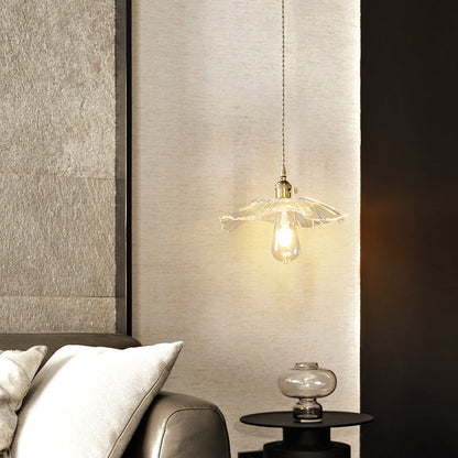 Contemporary Scandinavian Flower Round Glass Copper Iron 1-Light Pendant Light For Living Room