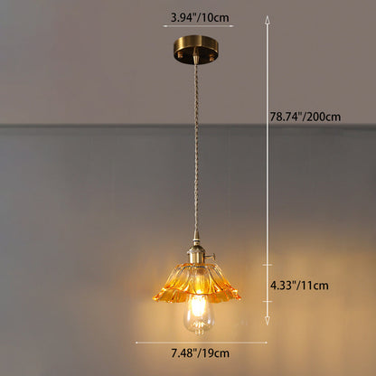 Contemporary Scandinavian Flower Round Glass Copper Iron 1-Light Pendant Light For Living Room