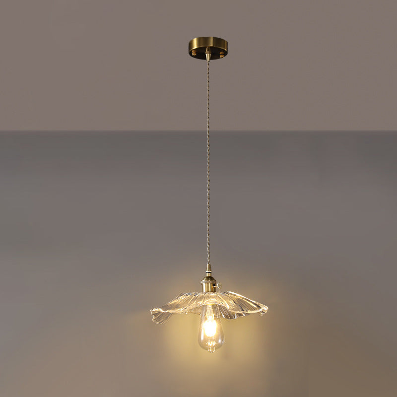 Contemporary Scandinavian Flower Round Glass Copper Iron 1-Light Pendant Light For Living Room