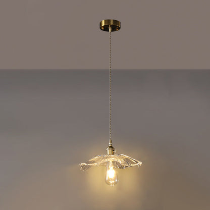 Contemporary Scandinavian Flower Round Glass Copper Iron 1-Light Pendant Light For Living Room