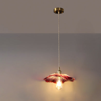 Contemporary Scandinavian Flower Round Glass Copper Iron 1-Light Pendant Light For Living Room