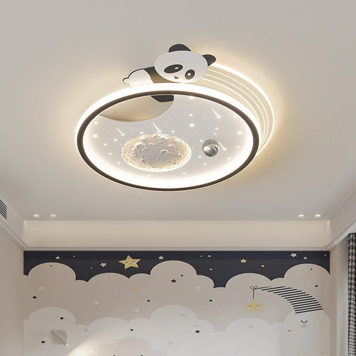 Modern Art Deco Kids Panda Planet Round Acrylic Resin Iron LED Flush Mount Ceiling Light For Living Room