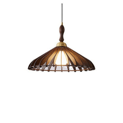 Traditional Japanese Umbrella Skeleton Ash Wood Brass 1-Light Pendant Light For Living Room