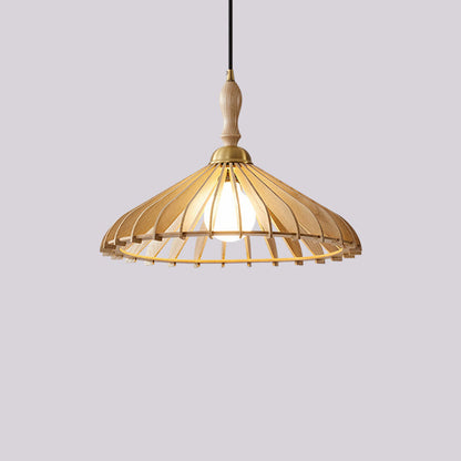 Traditional Japanese Umbrella Skeleton Ash Wood Brass 1-Light Pendant Light For Living Room