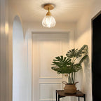 Contemporary Creative Cream Pod Round Glass Wood 1-Light Semi-Flush Mount Ceiling Light For Living Room