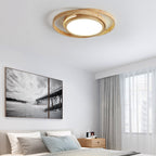 Contemporary Creative Ring Round Acrylic Rubberwood LED Flush Mount Ceiling Light For Living Room