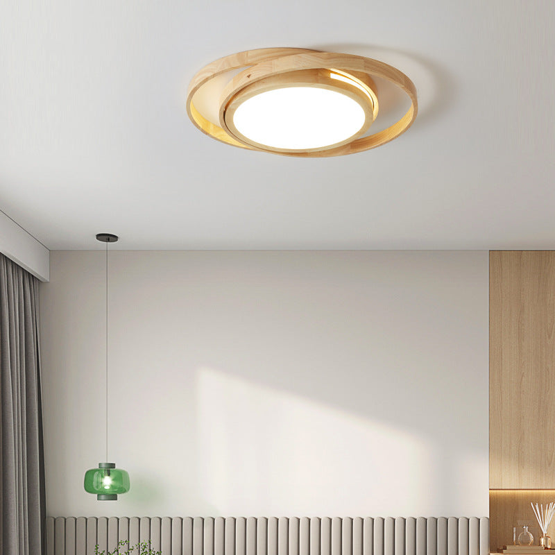 Contemporary Creative Ring Round Acrylic Rubberwood LED Flush Mount Ceiling Light For Living Room