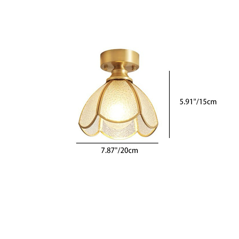 Traditional Vintage Round Leaf Umbrella Glass Copper 1-light Semi-flush Mount Ceiling Light for Living Room