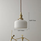 Contemporary Scandinavian Round Cylindrical Bowl Glass Brass 1-Light Pendant Light For Living Room