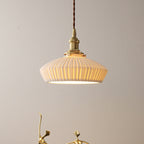 Contemporary Scandinavian Round Cylindrical Bowl Glass Brass 1-Light Pendant Light For Living Room