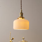 Contemporary Scandinavian Round Cylindrical Bowl Glass Brass 1-Light Pendant Light For Living Room