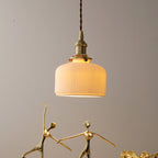 Contemporary Scandinavian Round Cylindrical Bowl Glass Brass 1-Light Pendant Light For Living Room