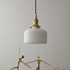 Contemporary Scandinavian Round Cylindrical Bowl Glass Brass 1-Light Pendant Light For Living Room