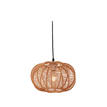 Traditional Vintage Lantern Round Hollowed Out Rattan Iron 1-Light Pendant Light For Living Room