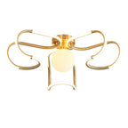 Contemporary Scandinavian Curved Line Round Acrylic Copper LED Semi-Flush Mount Ceiling Light For Living Room