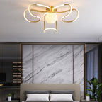 Contemporary Scandinavian Curved Line Round Acrylic Copper LED Semi-Flush Mount Ceiling Light For Living Room