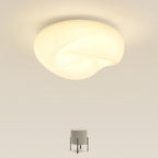 Modern Minimalist Cream Pleated Round PE Hardware LED Flush Mount Ceiling Light For Living Room