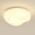 Modern Minimalist Cream Pleated Round PE Hardware LED Flush Mount Ceiling Light For Living Room