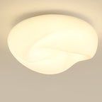Modern Minimalist Cream Pleated Round PE Hardware LED Flush Mount Ceiling Light For Living Room
