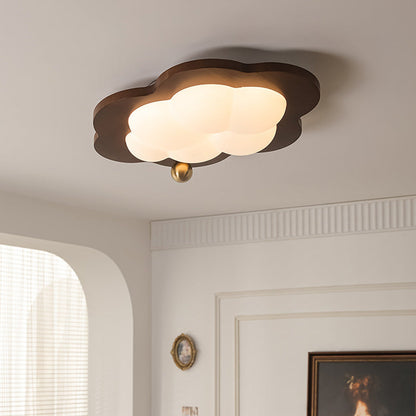 Traditional Vintage Stars Clouds Acrylic Solid Wood Iron LED Flush Mount Ceiling Light For Living Room