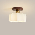 Contemporary Retro Walnut Metal Glass Bowl Round 1-light Semi-flush Mount Ceiling Light for Hallway BulbSquare