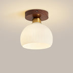Contemporary Retro Walnut Metal Glass Bowl Round 1-light Semi-flush Mount Ceiling Light for Hallway BulbSquare