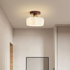 Contemporary Retro Walnut Metal Glass Bowl Round 1-light Semi-flush Mount Ceiling Light for Hallway BulbSquare