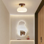 Contemporary Retro Walnut Metal Glass Bowl Round 1-light Semi-flush Mount Ceiling Light for Hallway BulbSquare