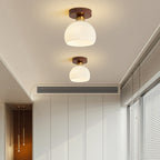 Contemporary Retro Walnut Metal Glass Bowl Round 1-light Semi-flush Mount Ceiling Light for Hallway BulbSquare