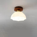 Contemporary Retro Walnut Metal Glass Bowl Round 1-light Semi-flush Mount Ceiling Light for Hallway BulbSquare