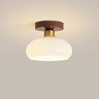 Contemporary Retro Walnut Metal Glass Bowl Round 1-light Semi-flush Mount Ceiling Light for Hallway BulbSquare