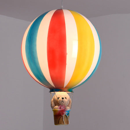 Contemporary Scandinavian Kids Metal Acrylic Hot Air Balloon Hanging Basket 1-light Pendant Light for Bedroom BulbSquare