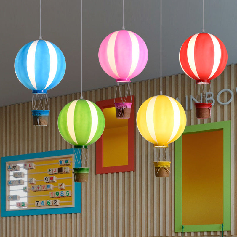 Contemporary Scandinavian Kids Metal Acrylic Hot Air Balloon Hanging Basket 1-light Pendant Light for Bedroom BulbSquare
