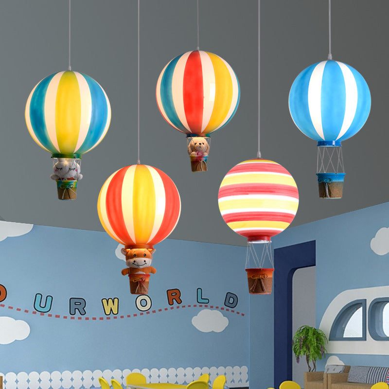Contemporary Scandinavian Kids Metal Acrylic Hot Air Balloon Hanging Basket 1-light Pendant Light for Bedroom BulbSquare