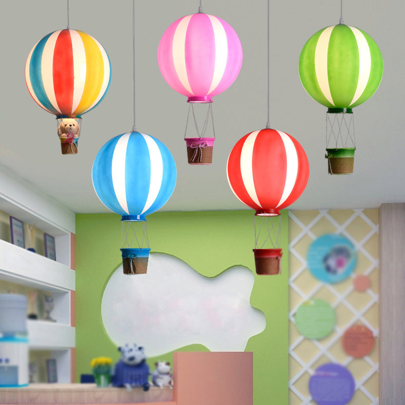Contemporary Scandinavian Kids Metal Acrylic Hot Air Balloon Hanging Basket 1-light Pendant Light for Bedroom BulbSquare