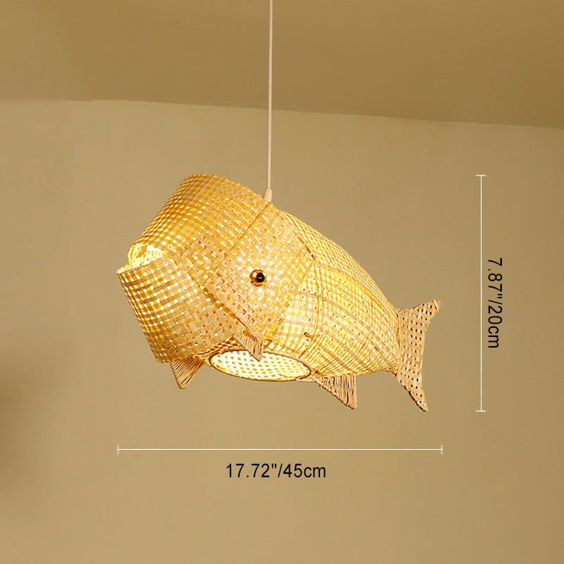 Traditional Japanese Weaving Bamboo Carp Fish Elliptical 1-light Pendant Light for Dining Room BulbSquare