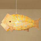 Traditional Japanese Weaving Bamboo Carp Fish Elliptical 1-light Pendant Light for Dining Room BulbSquare