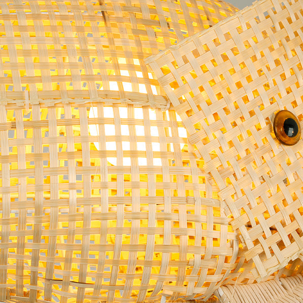 Traditional Japanese Weaving Bamboo Carp Fish Elliptical 1-light Pendant Light for Dining Room BulbSquare
