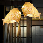 Traditional Japanese Weaving Bamboo Carp Fish Elliptical 1-light Pendant Light for Dining Room BulbSquare
