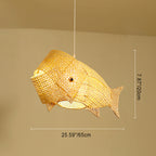 Traditional Japanese Weaving Bamboo Carp Fish Elliptical 1-light Pendant Light for Dining Room BulbSquare