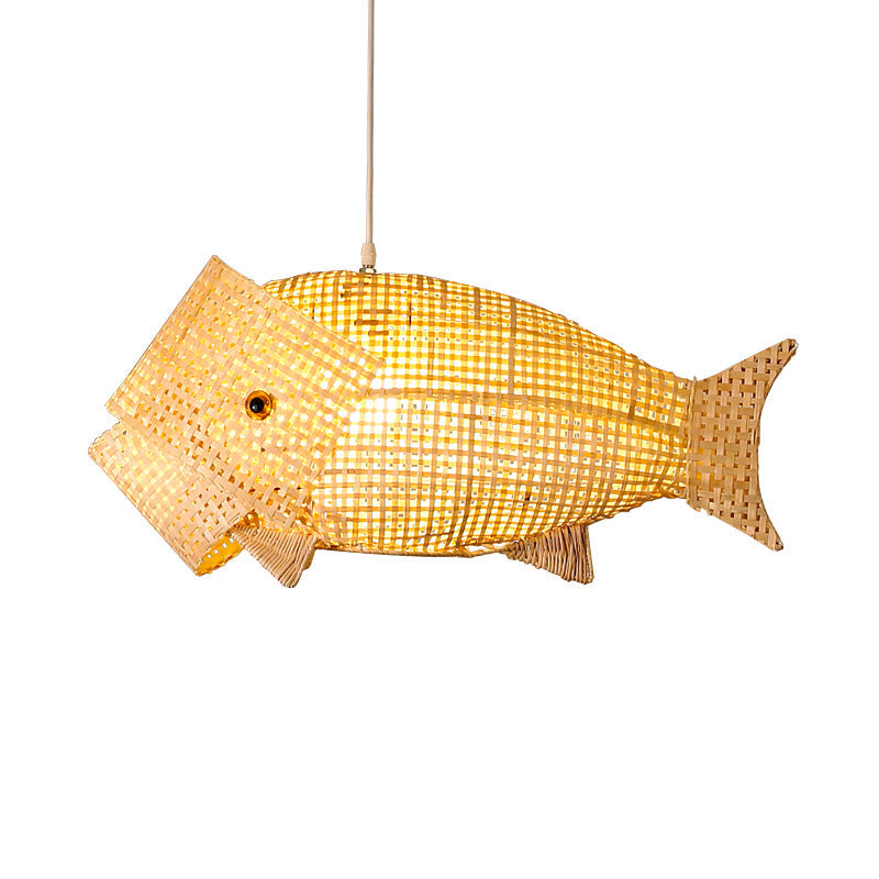 Traditional Japanese Weaving Bamboo Carp Fish Elliptical 1-light Pendant Light for Dining Room BulbSquare