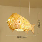 Traditional Japanese Weaving Bamboo Carp Fish Elliptical 1-light Pendant Light for Dining Room BulbSquare
